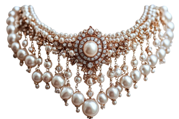 Elegant pearl necklace with intricate design and gems