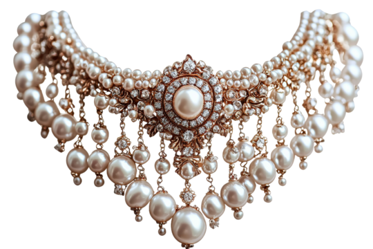 Elegant pearl necklace with intricate design and gems