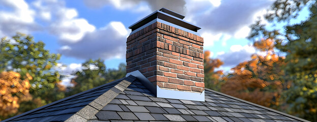 Brick chimney autumn roof house