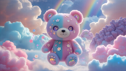 teddy bear on blue sky background