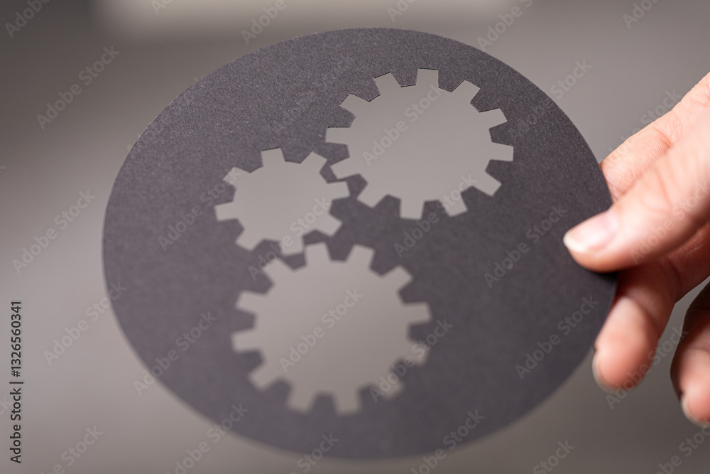 Poster abstract image of gears representing teamwork, collaboration, and mechanics.
