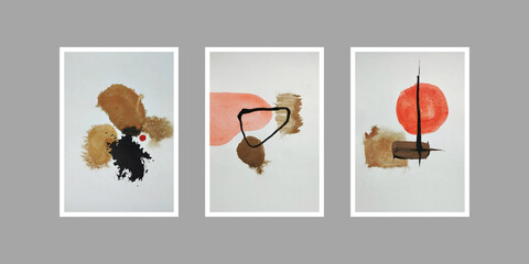 Pastel set of abstract minimal shape background. Modern contemporary design, Element with circle shape, line and texture. Minimalist style. Vintage design for poster. Surrealism style composition