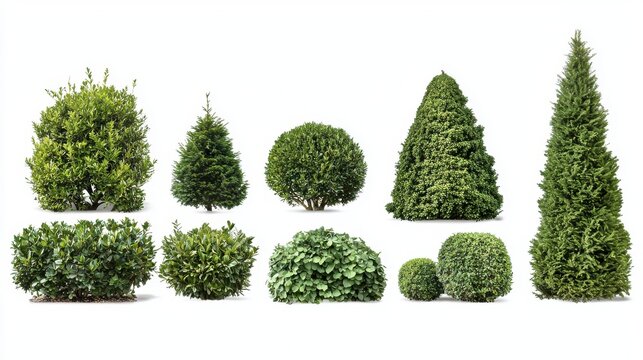 Collection of well-trimmed ornamental shrubs and topiary