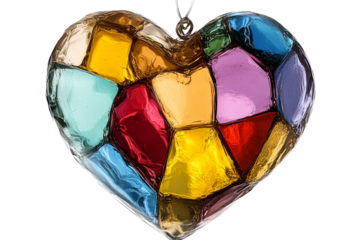Colorful heart glass ornament on clear background