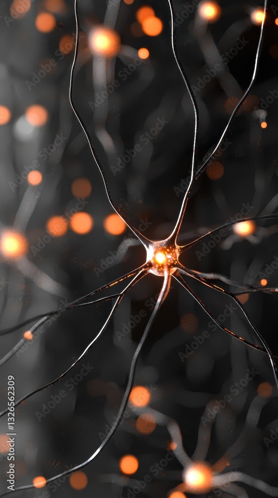 Poster close-up of neurons and synapses in a digital rendering