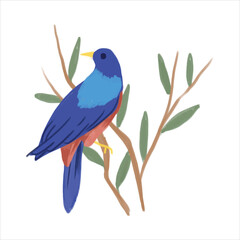 Blue Bird Perched on a Branch Illustration