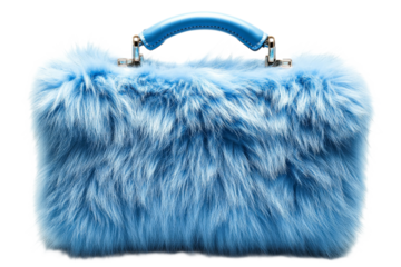 Soft blue fur handbag with a glossy handle