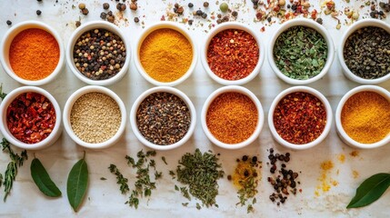 Colorful Spices in White Bowls