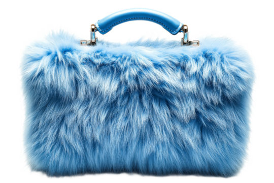 Soft blue fur handbag with a glossy handle