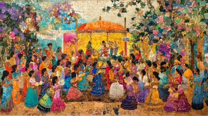 Fototapeta premium Vibrant Cultural Celebration with Individuals Dancing and Engaging in Festive Atmosphere