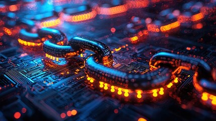 Obraz premium Cyber security chain on circuit board.