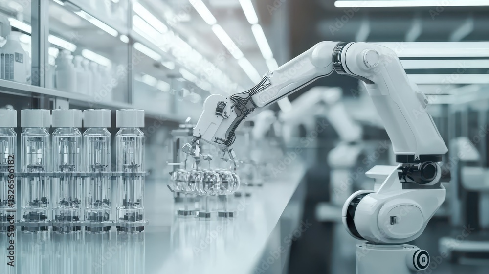 Poster advanced robotics in laboratory setting with high-tech equipment