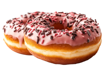 Delicious pink frosted donuts with sprinkles ready to enjoy