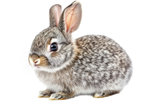 Cute gray rabbit with soft fur in a playful pose