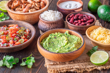 Burrito Bowl Components: Salsa, Cheese, Chicken, Rice, and More