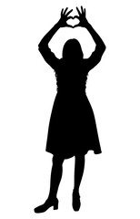 Silhouette of woman making heart shape with hands. Vector illustration