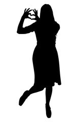 Silhouette of a young woman making the shape of a heart with her hands. Vector illustration