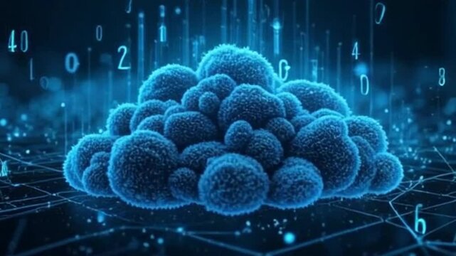 Abstract Digital Cloud with Binary Code and Data Visualization in Blue Tones