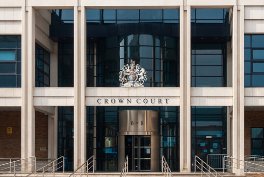 Crown Court, Kingston upon Thames, England. Close up, entrance to Crown Court.