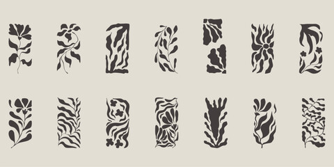 Abstract trendy flower aesthetic, boho y2k nature hand drawn poster, retro geometric print. Line groovy organic graphic.