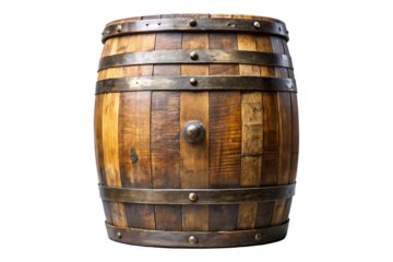 wooden wine barrel isolated on transparent background