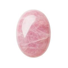 Polished pink stone, smooth oval with subtle veining, perfect for jewelry design or decorative purposes, adds elegance to displays. Isolated on white background or PNG