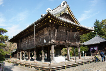 Naklejka premium Gaku do small wooden shrine in Daitou or Great Peace Pagoda of Naritasan Shinshoji Temple for Japanese and foreigner visit praying at Chiba in Tokyo, Japan