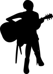 woman playing guitar silhouette, vector on white background