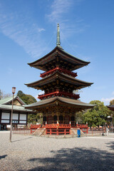 Japanese people and foreigner traveler walking visit and praying in Daitou or Great pagoda of Naritasan Shinshoji Temple at Chiba Prefecture in Tokyo, Japan