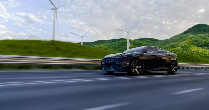 black electric car on highway