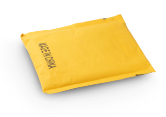 Yellow mail package isolated on transparent background