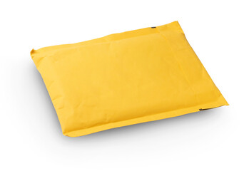 Yellow mail package isolated on transparent background