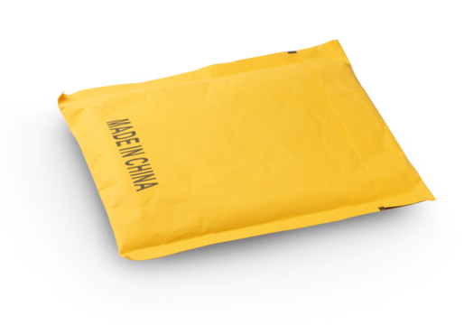 Yellow mail package isolated on transparent background