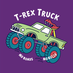 T-Rex Monster Truck "Roads No Rules" T-Shirt Design © Design Planer