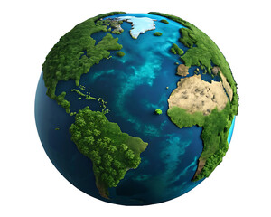 An artistic depiction of planet Earth, showcasing North and South America, Europe, and Africa.