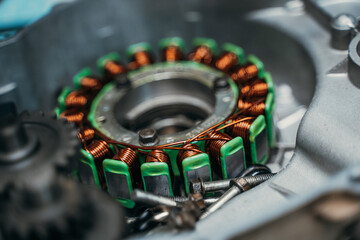 CloseUp Image of an Electric Motor Stator Featuring Copper Windings for Detailed Analysis