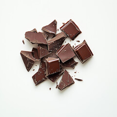 chocolate isolated on white background, 
Composition of flying pieces of chocolate, white background, isolated objects, realistic, cut chocolate