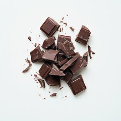 chocolate with nuts, chocolate isolated on white background, Composition of flying pieces of chocolate, white background, isolated objects, realistic, cut chocolate