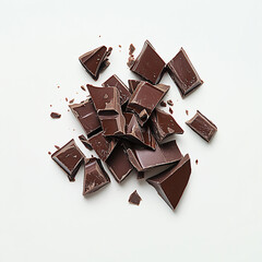 chocolate isolated on white background, 
Composition of flying pieces of chocolate, white background, isolated objects, realistic, cut chocolate