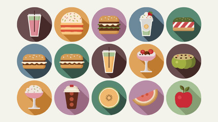 Flat Food Icons Collection with Drinks, Snacks, and Meals