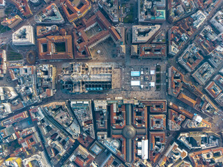 Top-Down Drone View of Piazza del Duomo, Milan