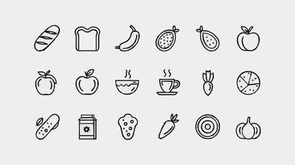 Minimalist Black and White Food Icons Set