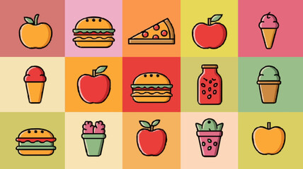 Minimalist Colorful Food Icon Set in a Fun Style