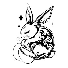 Süßer schlafender Osterhase mit Ostereier für Ostern und die Ostertage. Vektor Tier Design im Frühling