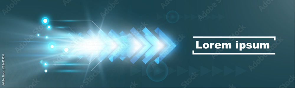 Poster futuristic speed background with glowing arrows, motion blur, digital technology concept, fast-movin
