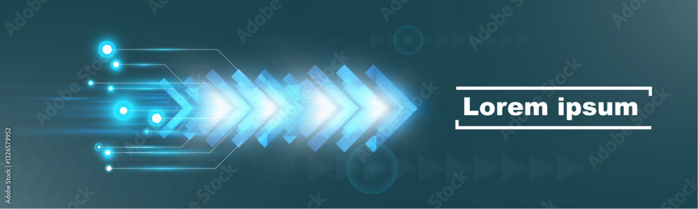 Poster futuristic speed background with glowing arrows, motion blur, digital technology concept, fast-movin