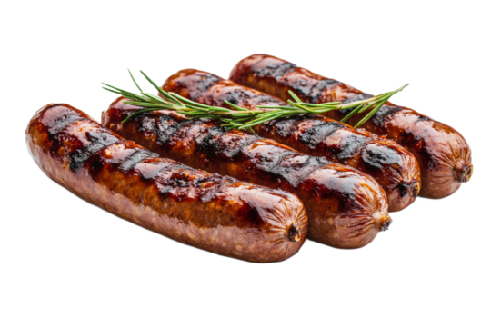 Juicy grilled sausages accompanied by fresh rosemary sprigs