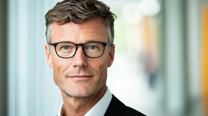 Fototapeta premium budget spending efficiency concept. Confident man with glasses in a modern professional setting.