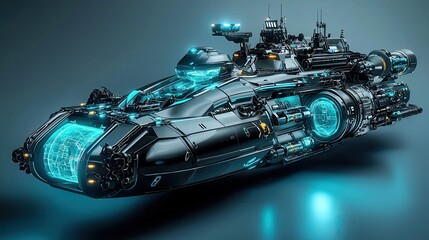 Fototapeta premium Futuristic spaceship design with neon blue glowing elements