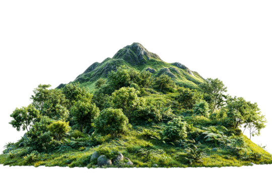 Lush green mountain landscape with diverse vegetation